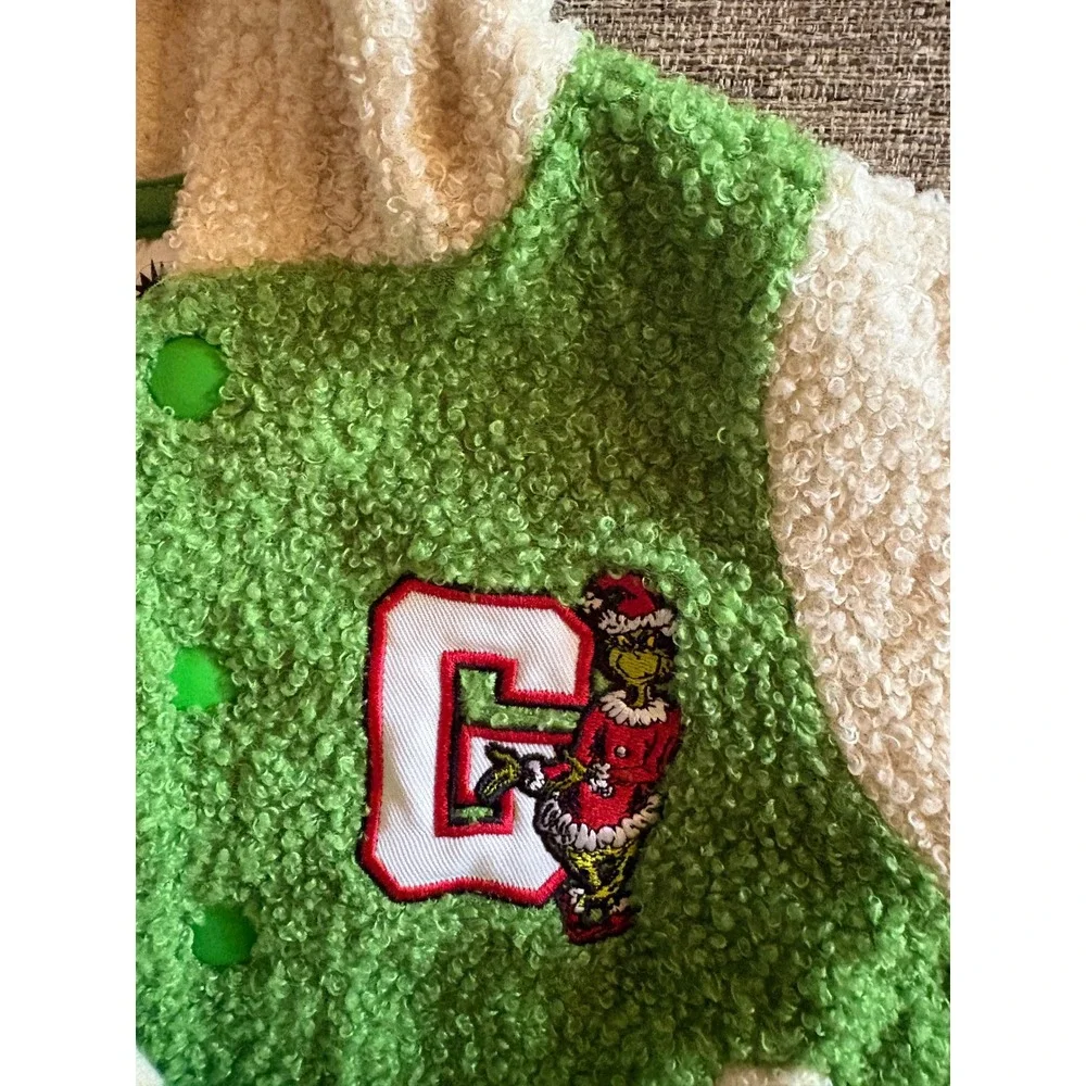 Dr. Seuss The Grinch Sherpa Fleece Varsity Hooded Jacket Green Toddler 18M
